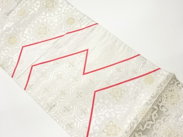 リサイクル　華紋に荒波・亀甲模様織出し袋帯